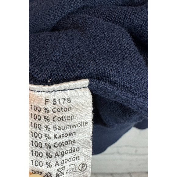 LACOSTE 100% cotton dark blue logo mens knit V-neck sweater pullover size M - Picture 4 of 6